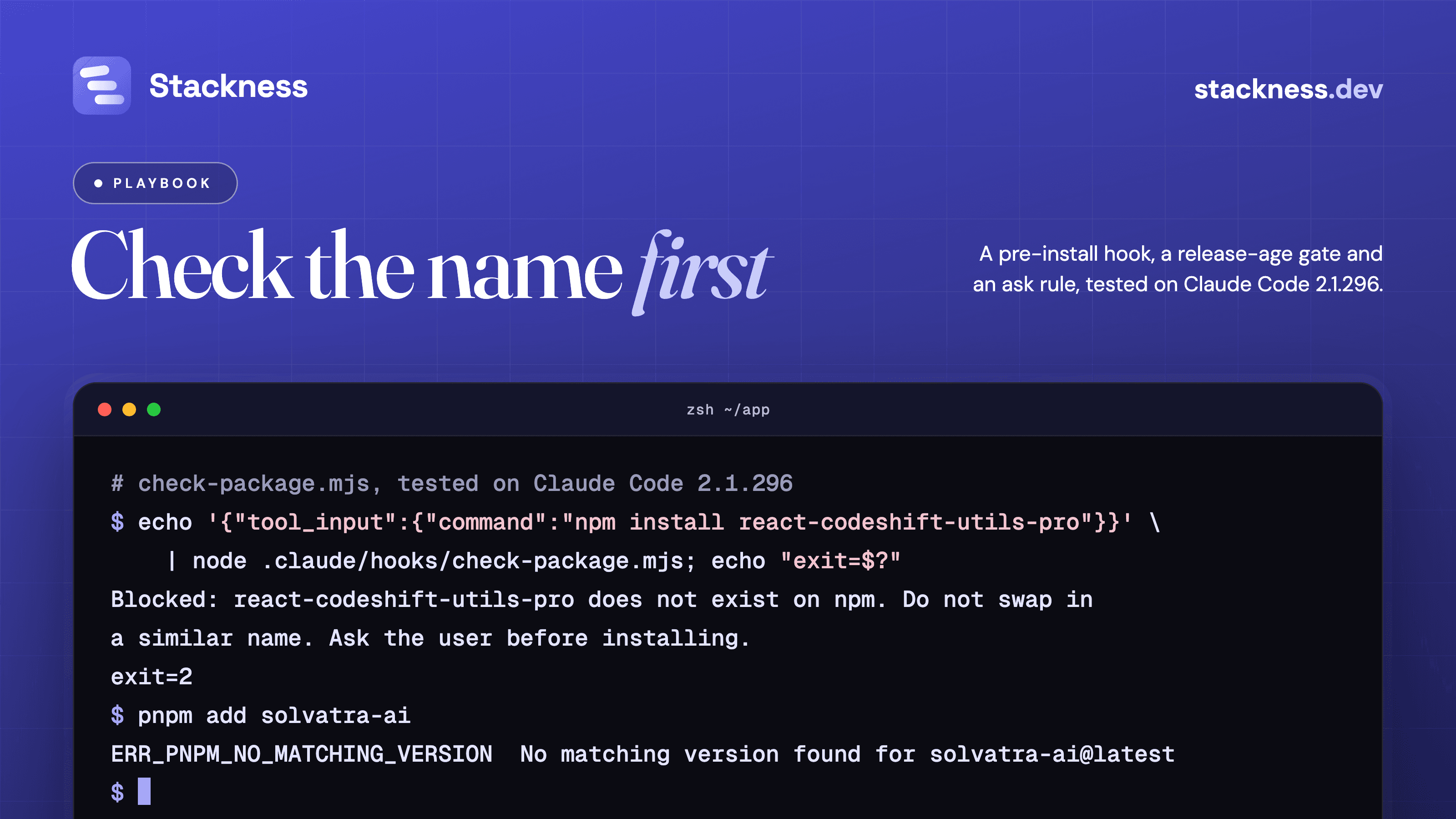 How to stop coding agents installing hallucinated packages: a pre-install hook, a release-age gate and an ask rule